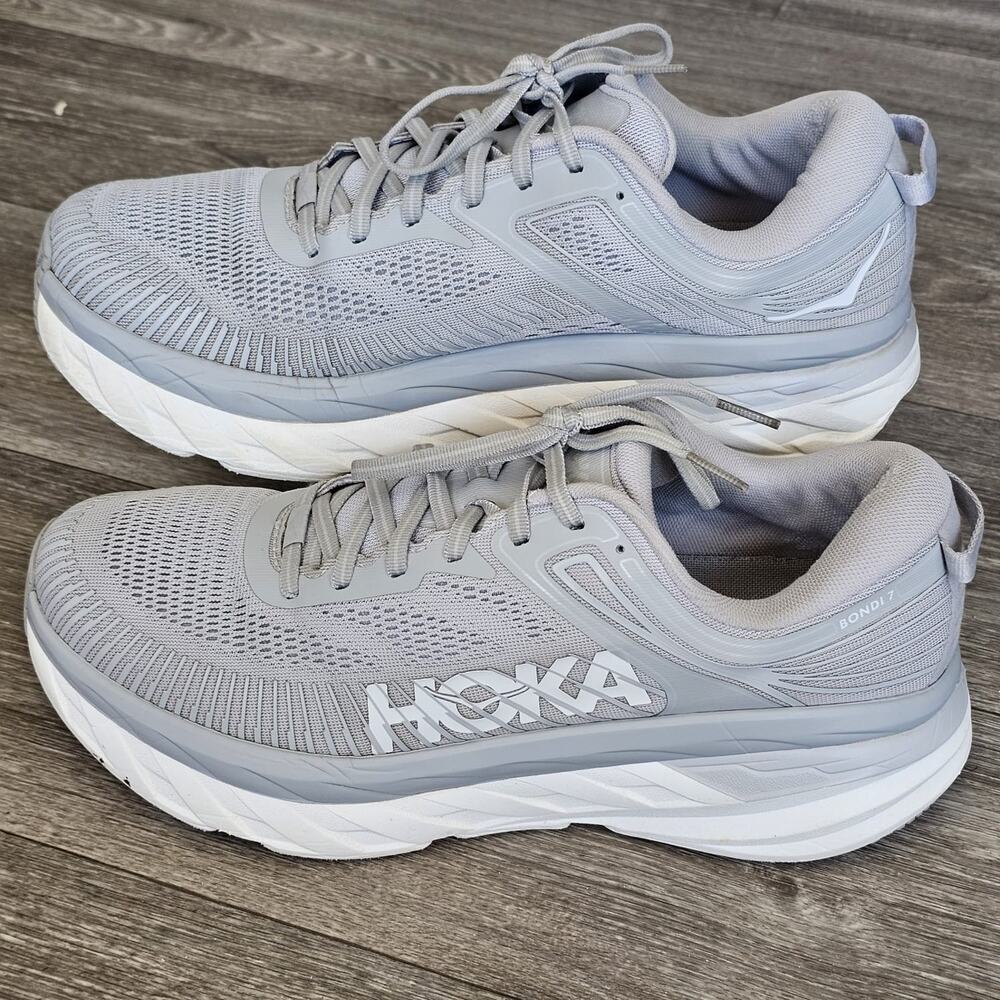 B10 Hoka One One Bondi 7 Shoes Mens Size 10.5 Gray Running Sneakers 1110518